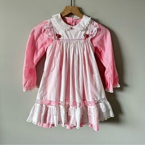 Vintage Bryan Dress 6X Pink White Striped Pinafore 2 Piece Lacy Party Fancy